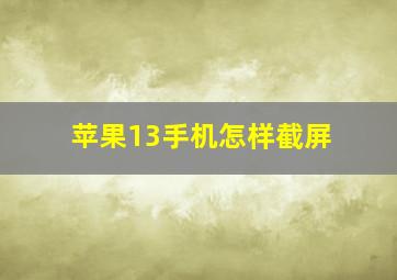 苹果13手机怎样截屏