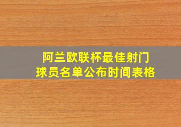 阿兰欧联杯最佳射门球员名单公布时间表格